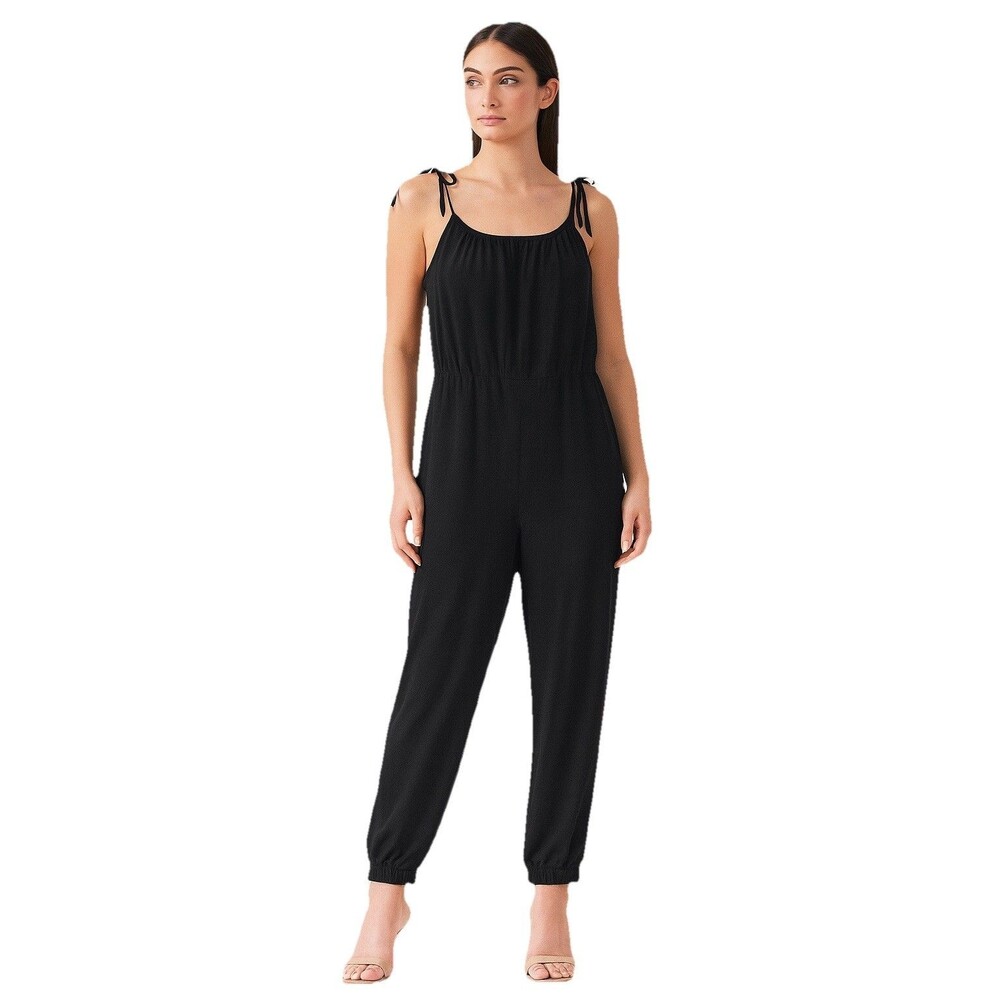 Antonio Melani Silk Jumpsuit Size 2 Black Tapered Jogger Leg Adjustable Strap